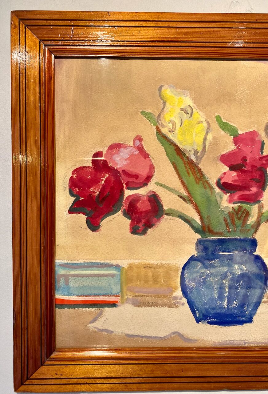 Old painting, still life with tulips, 70-80s