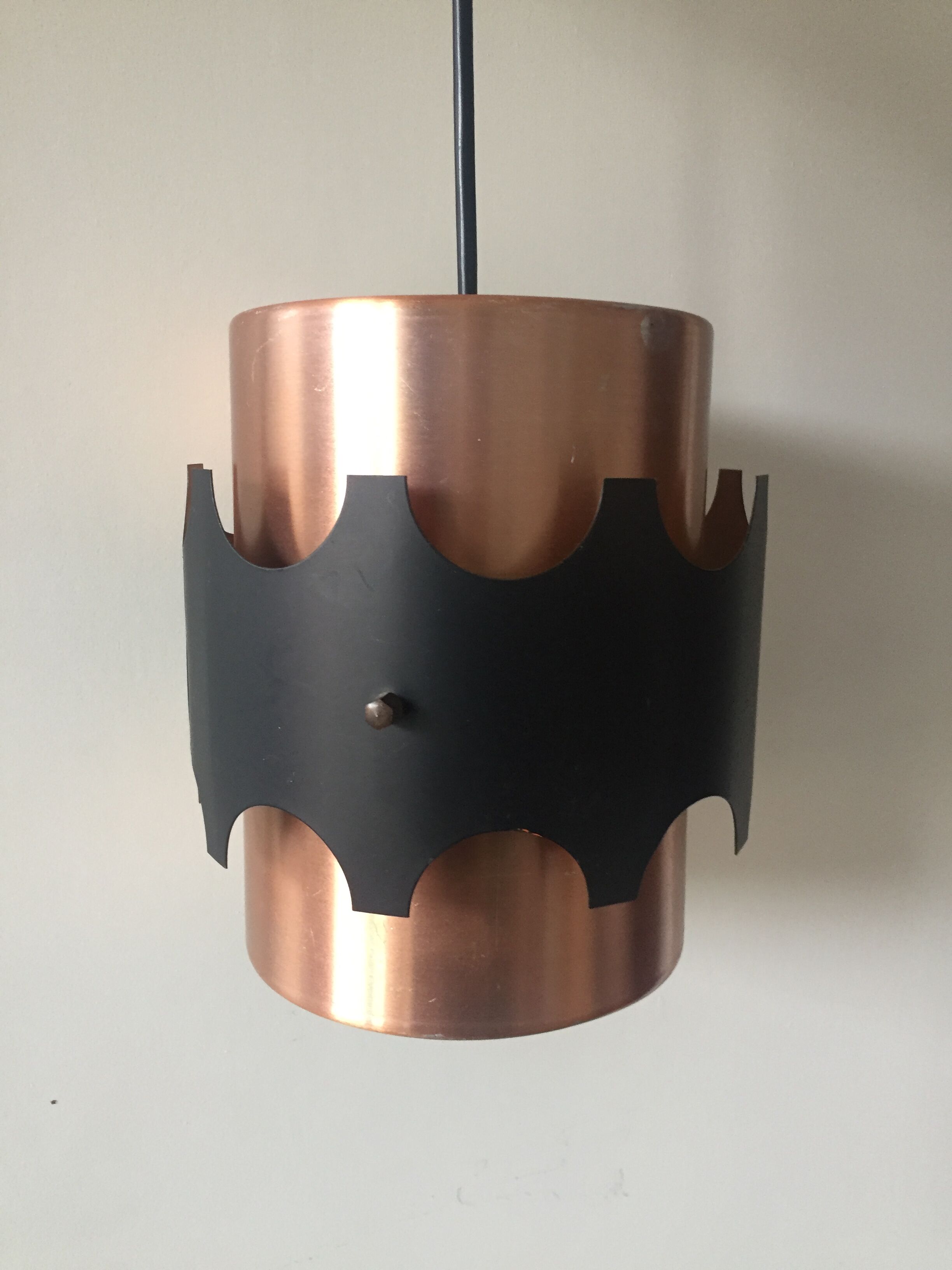 Danish ceiling pendant 1960's in black & copper metal Jo Hammerborg