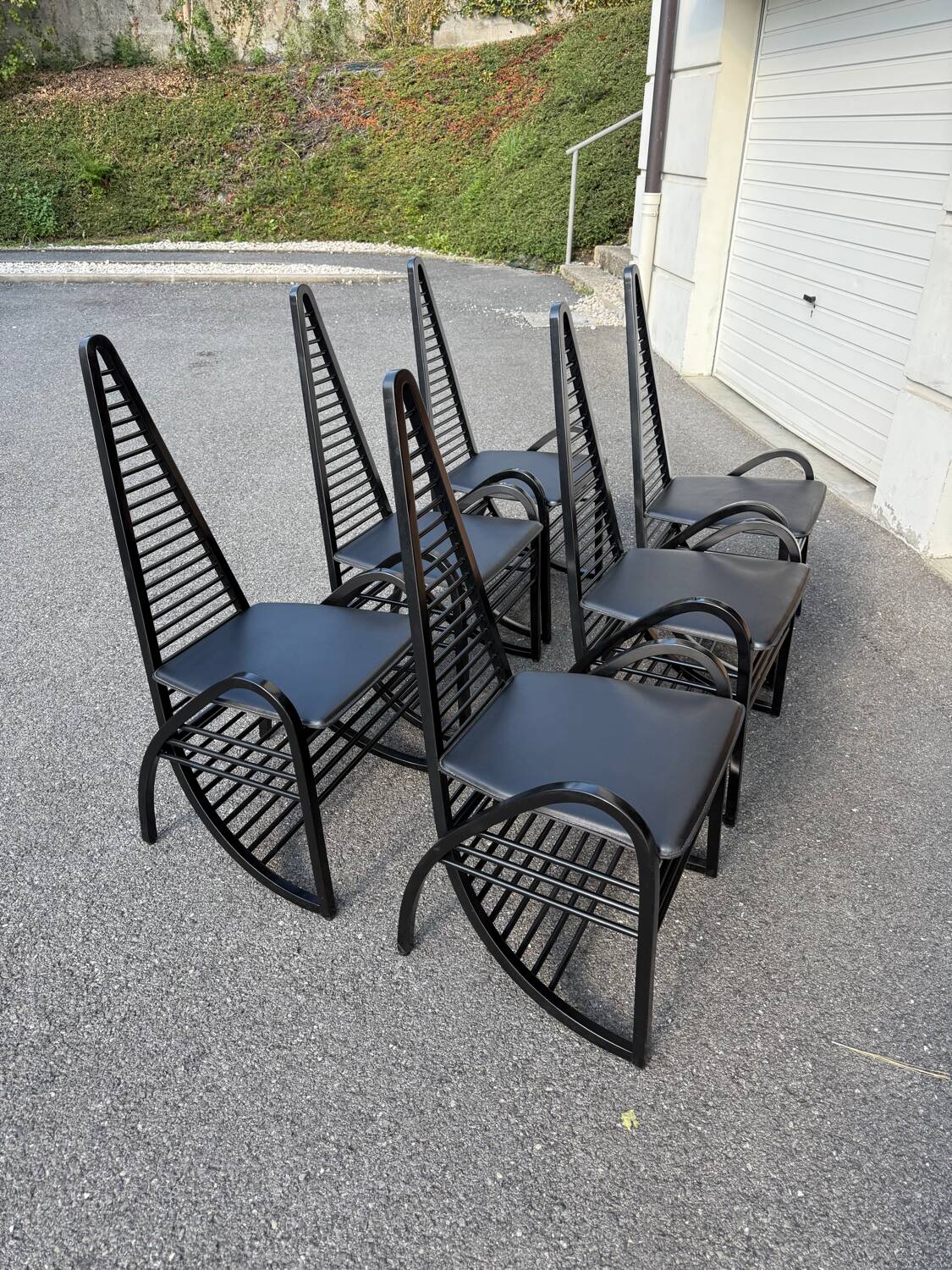 6 curved wooden chairs, Sibau Italy circa 1970