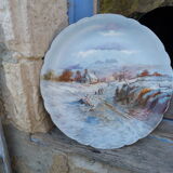 Plat ancien en porcelaine de Limoges JEAN POUYAT peint à la main signé Lecram paysage Campagne
