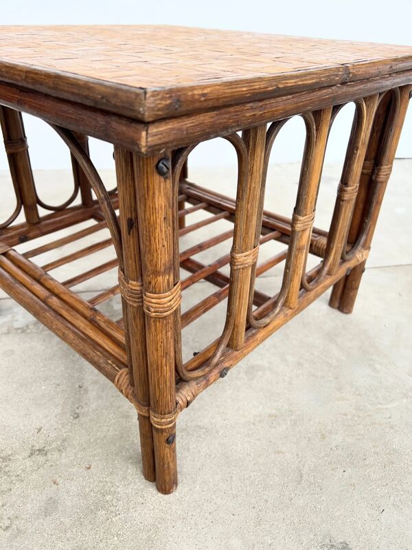 Table Basse Carrée en Rotin & Bambou – Plateau Amovible