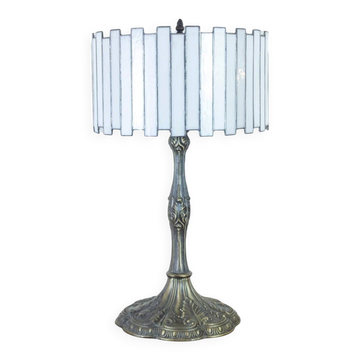 Bronze Lamp With Leaded Glass Shade