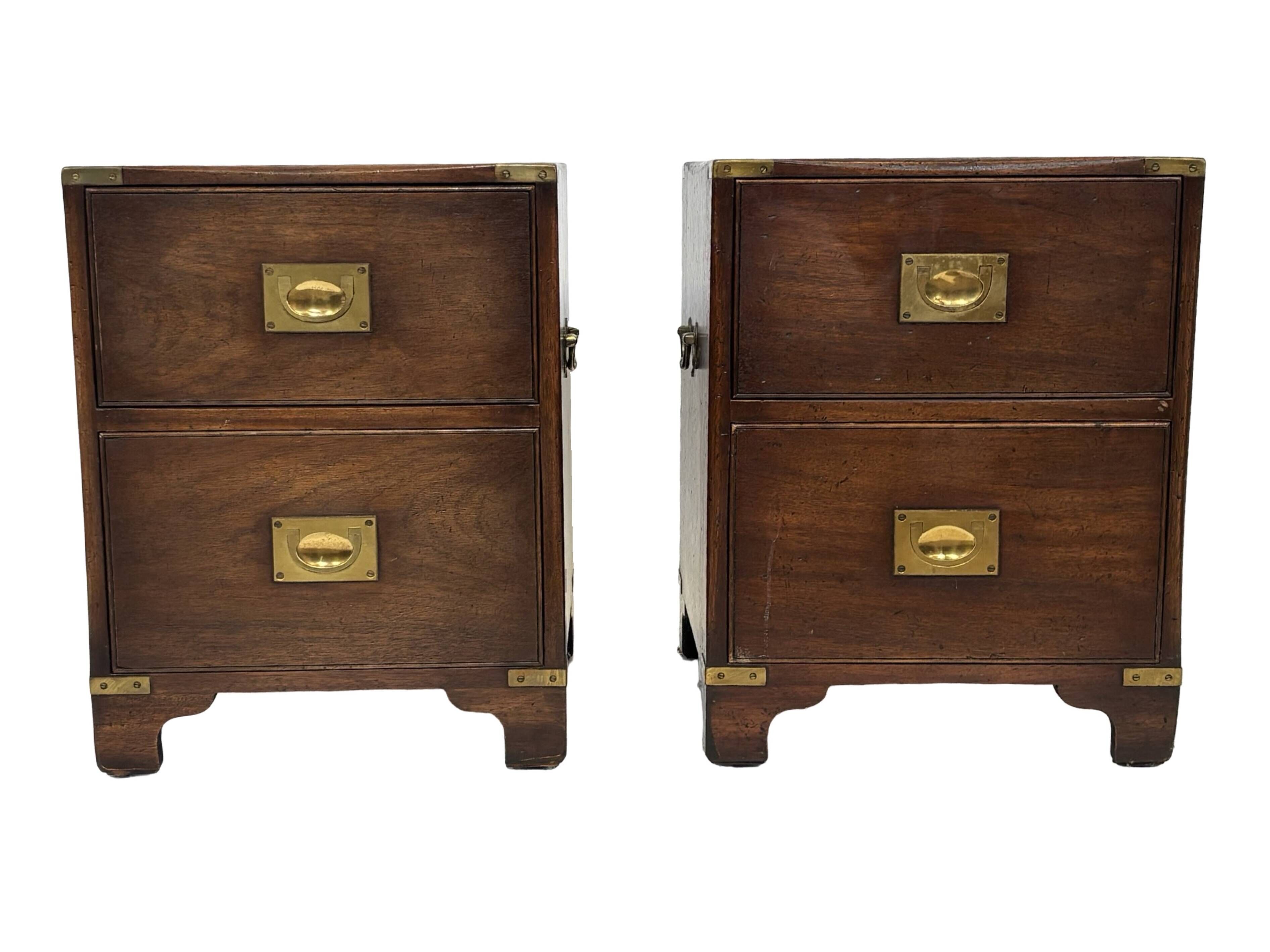 Vintage set of wooden bedside tables in military campaign style design
