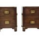Vintage set of wooden bedside tables in military campaign style design