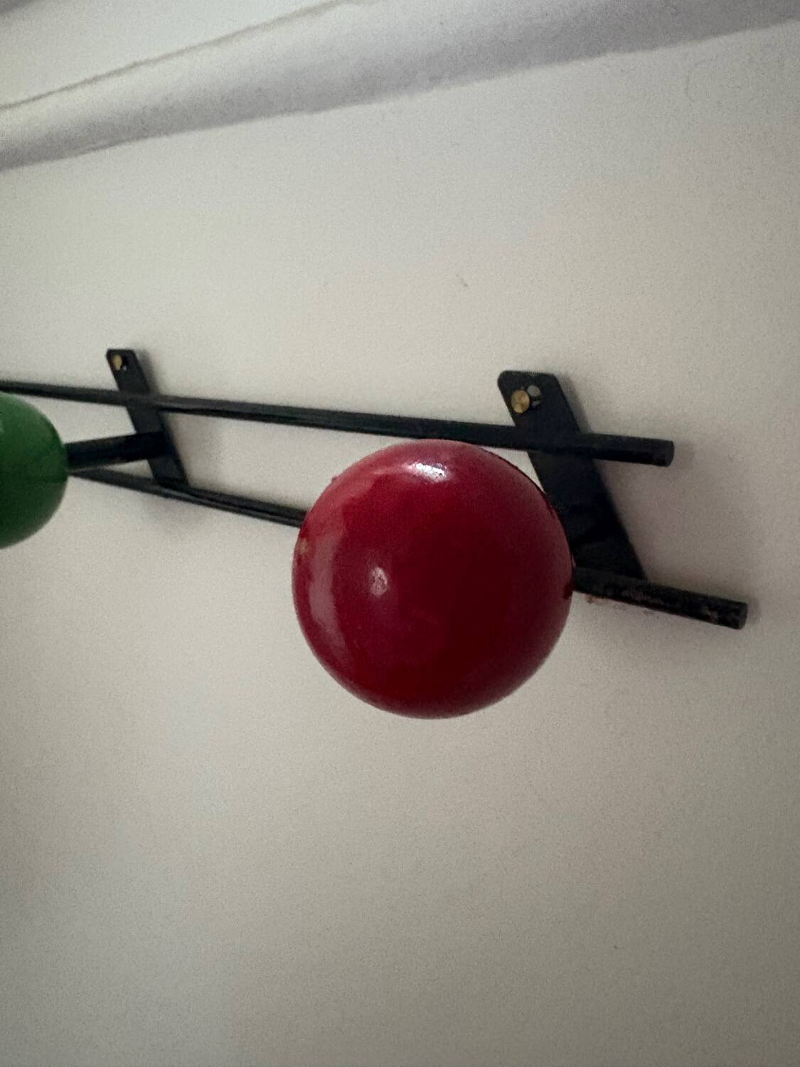 Retro coat rack with 3 red and green balls
