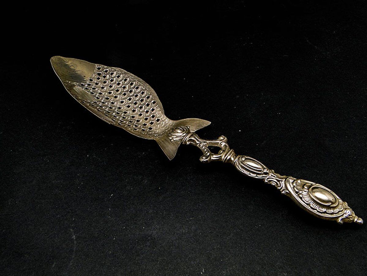 Polish brass fish figurative spoon by SW Warsaw, 1900s