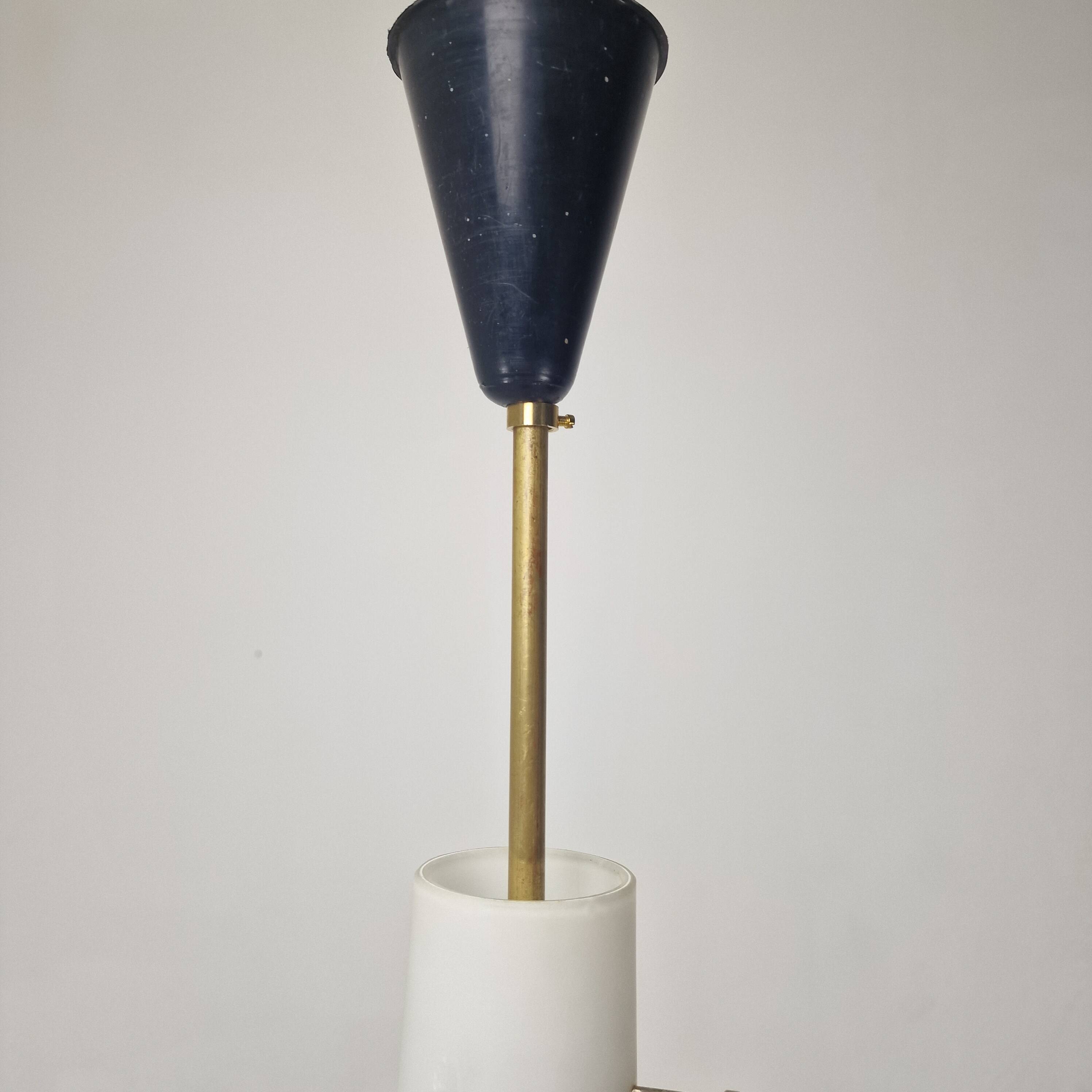 Stilnovo Pendant in Milk Glass and Brass, Italy 1960's