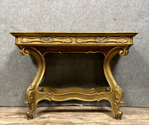 Louis XV Baroque console in gilded wood and lacquered wood circa 1900