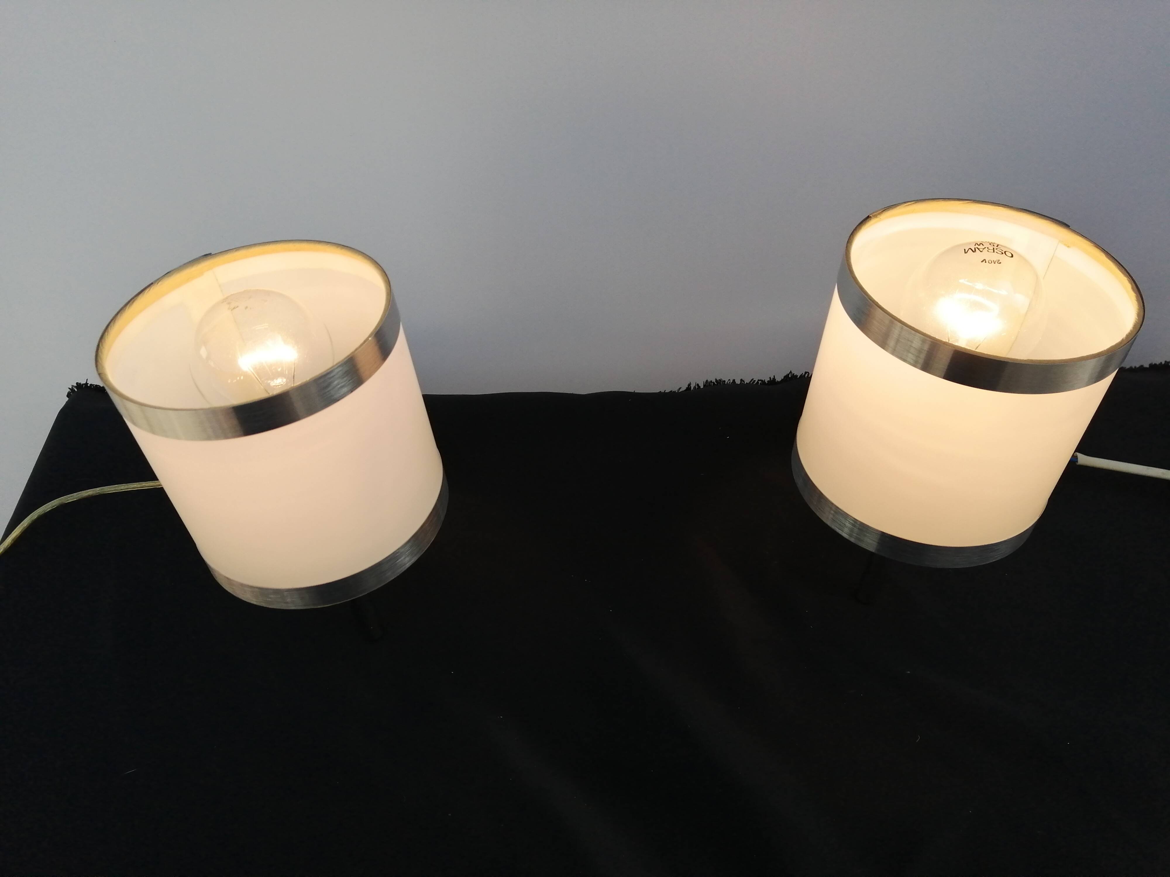 Pair of chrome design wall lights and vintage white hat 1970