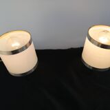 Pair of chrome design wall lights and vintage white hat 1970