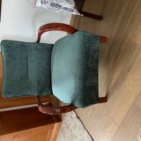 Art Deco green armchair in fabric and wood, 1920s, restored and reupholstered.