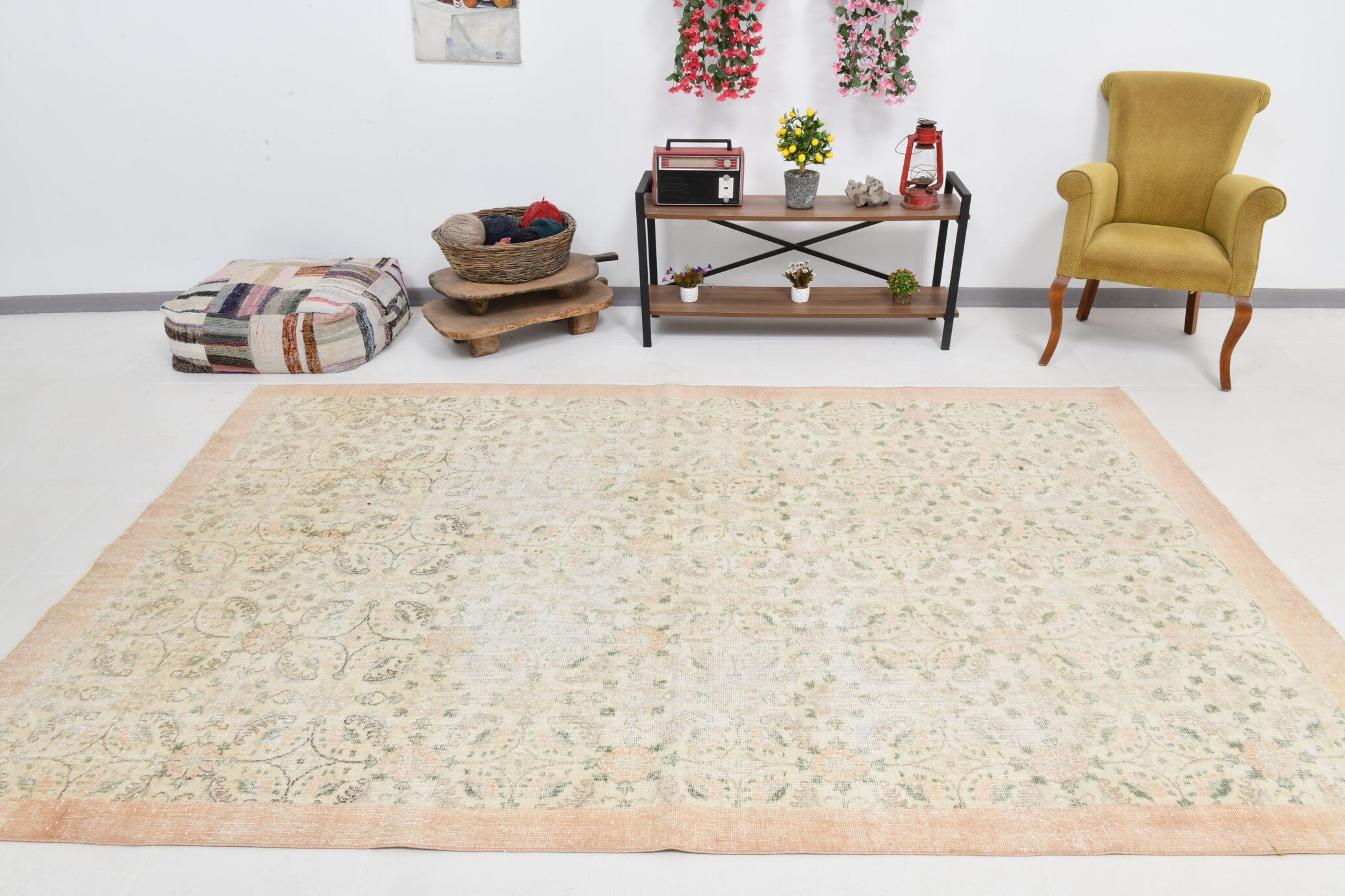 7x10 Large Floral Handmade Vintage Rug, 209x312Cm