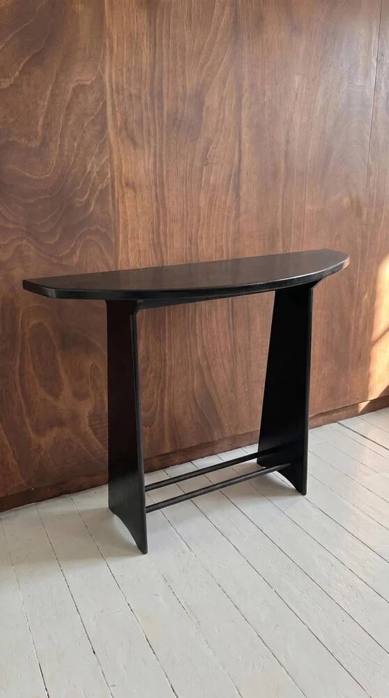 Console demi-lune vintage en bois laqué noir
