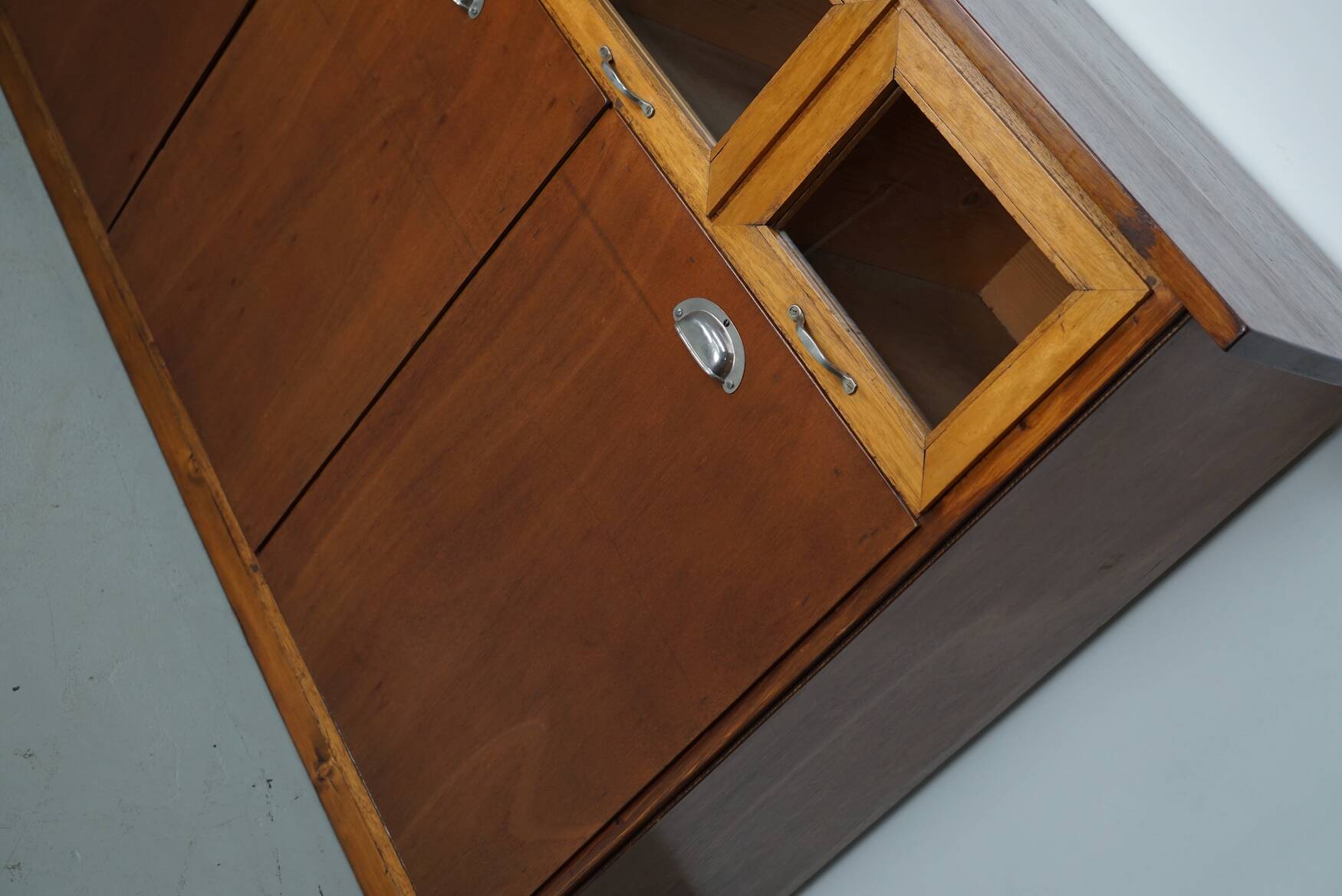 Vintage Dutch Beech & Oak Haberdashery Shop / Grain Cabinet, 1950s