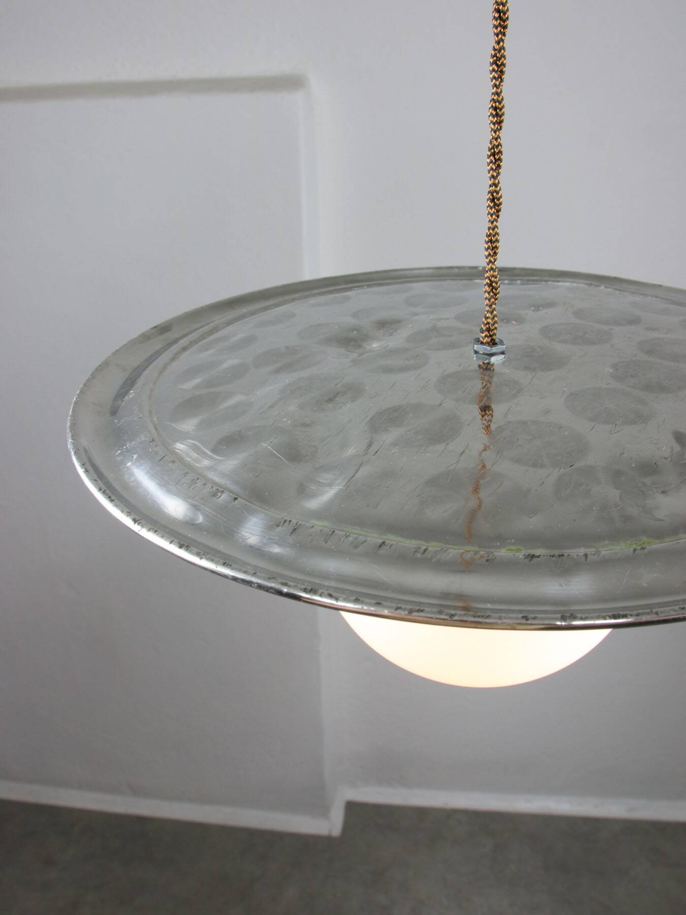Vintage Metal and Opaline Pendant Lamp
