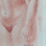 Tableau Femme nue, sanguine, signée et datéeNu Sanguine