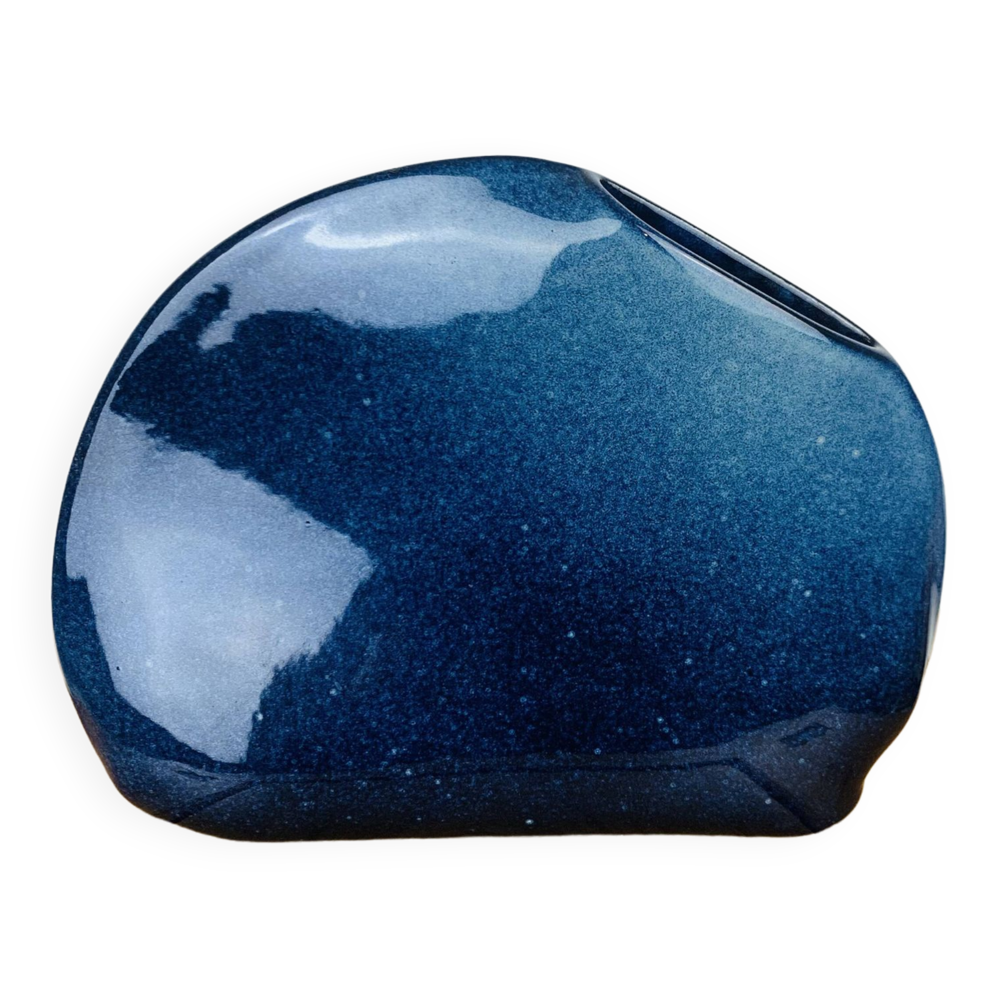 Blue ceramic free form vase