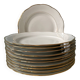 Série de 11 assiettes plates anciennes en porcelaine blanche et liserés dorés
