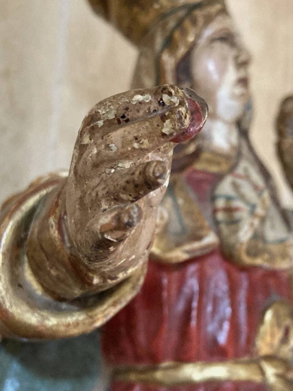 Vierge à l’Enfant – Sculpture ancienne en bois polychrome – XVIIIe / XIXe s