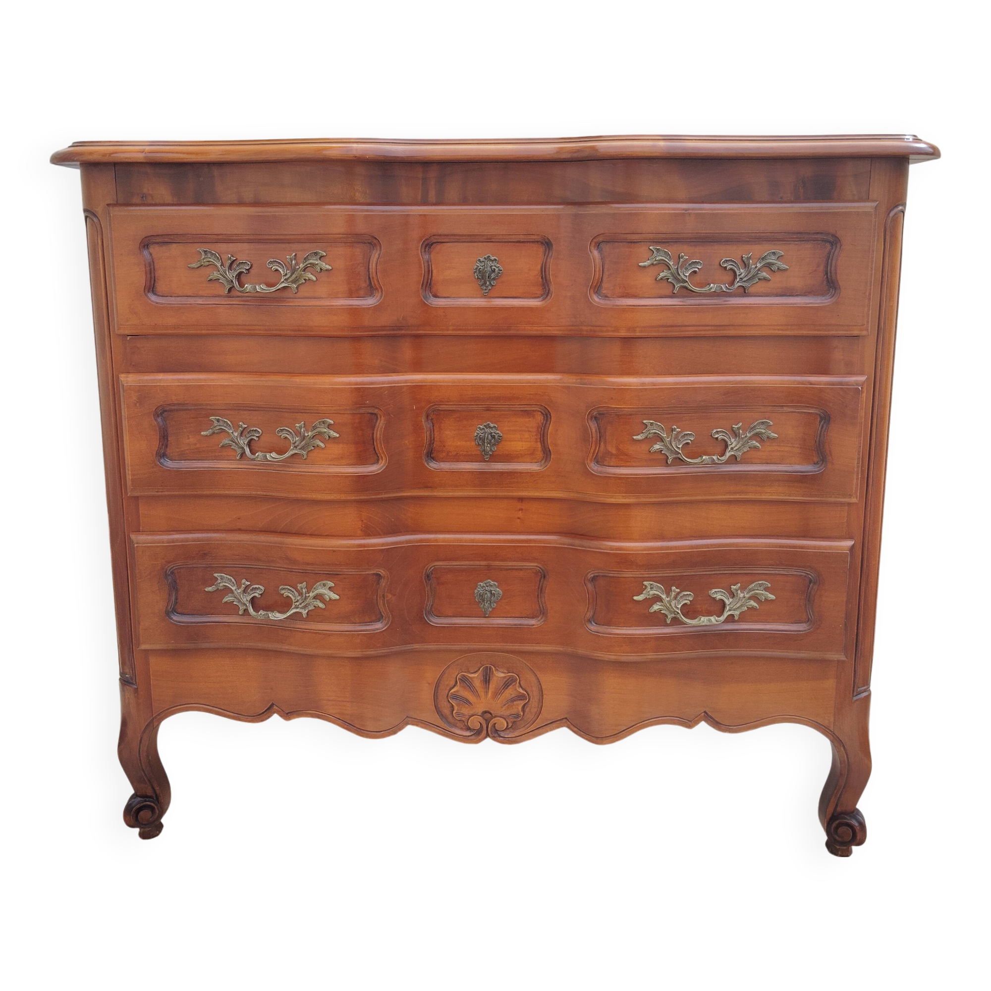 Small cherry crossbow chest of drawers, Regency/Louis XV style