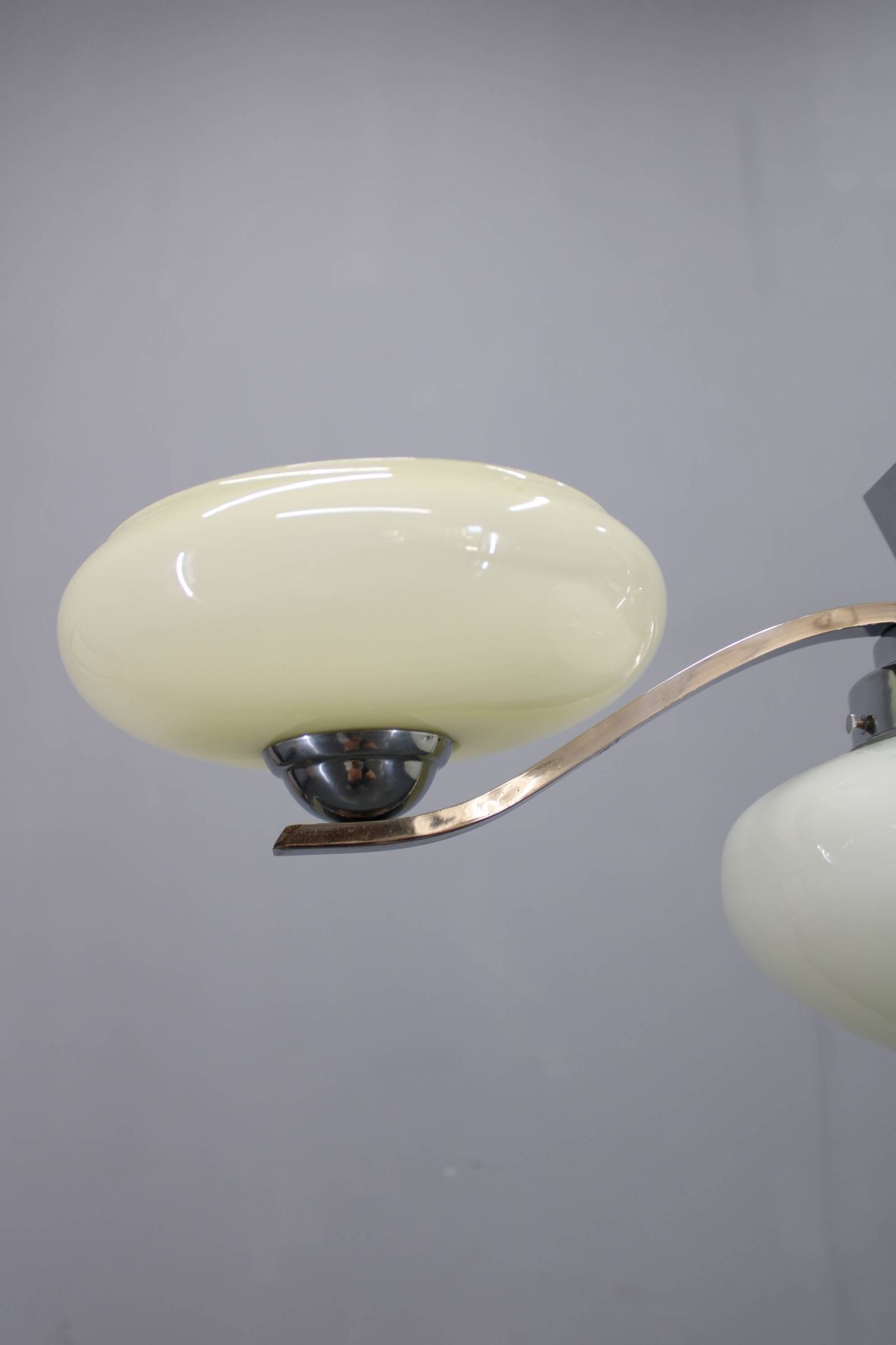 1930s Czech Art Deco chrome chandelier with cream opaline glass shades