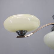 1930s Czech Art Deco chrome chandelier with cream opaline glass shades