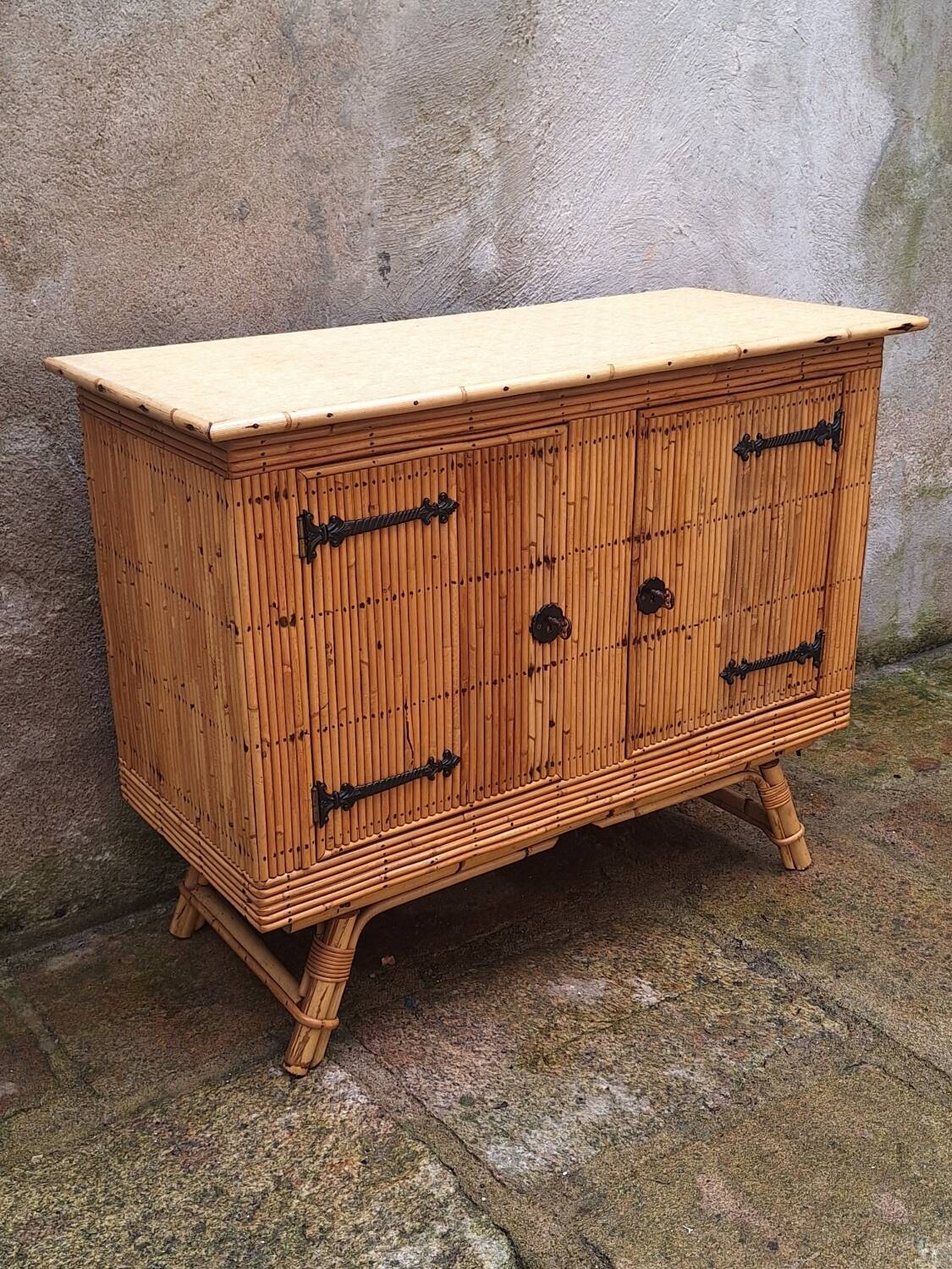 Rattan sideboard attributed to Audoux Minet