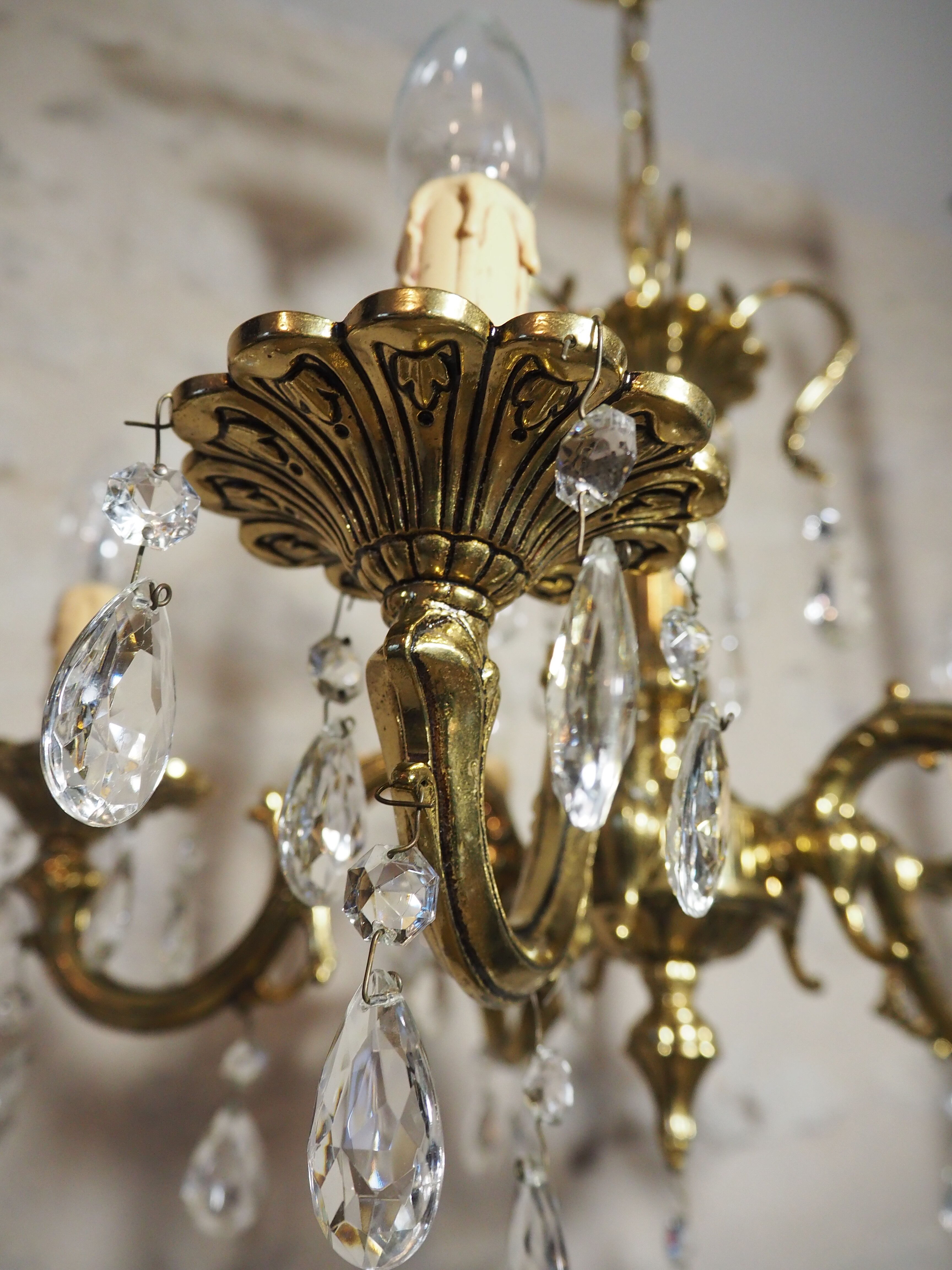 Bronze chandelier and faceted crystal stamps