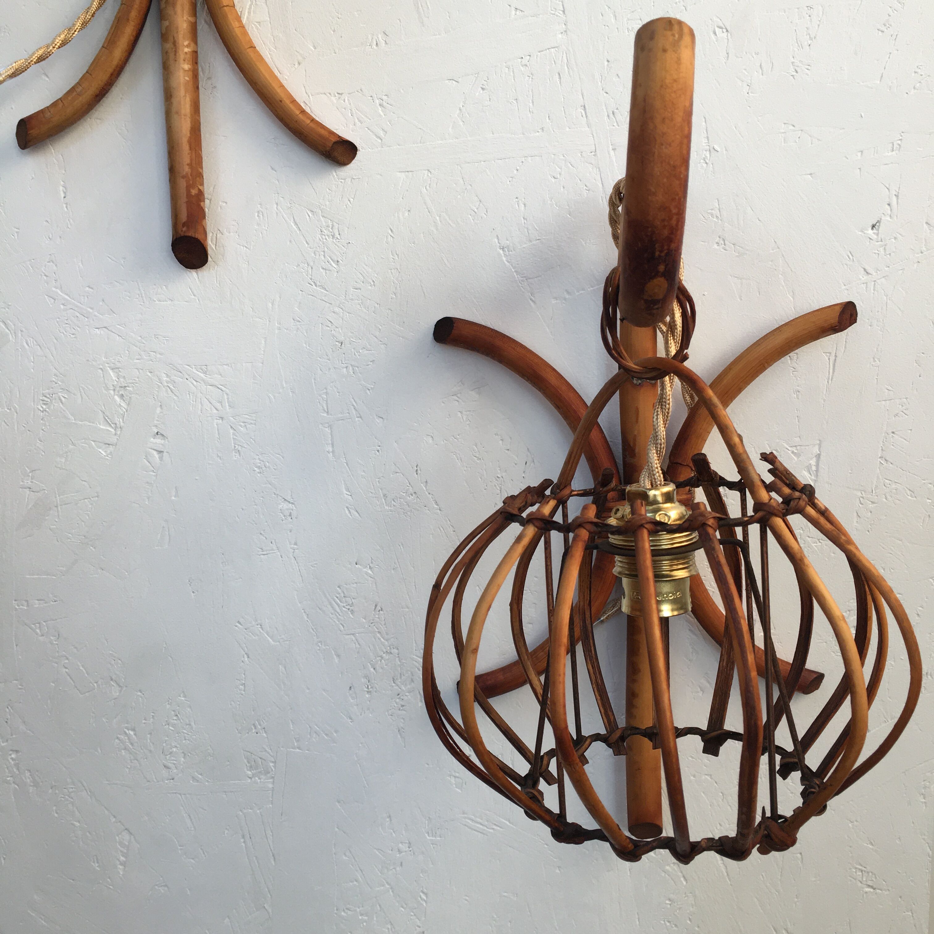 Pair of 60s rattan wall light