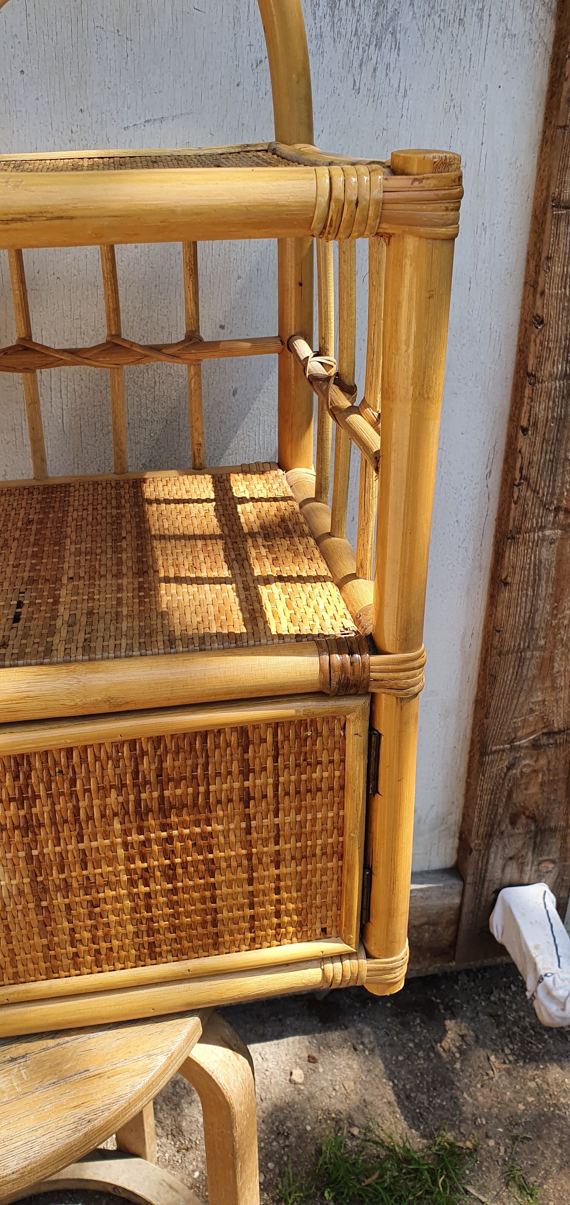 Vintage rattan bedside tables.