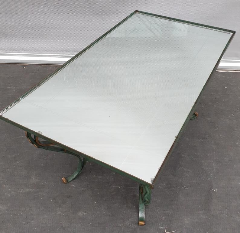 Neo-classical green laqué iron and gold mirror tray 1940
