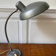 Industrial metal workshop lamp with a gooseneck.