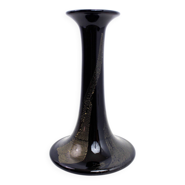 Vase en verre Theresienthal noir et or 1970