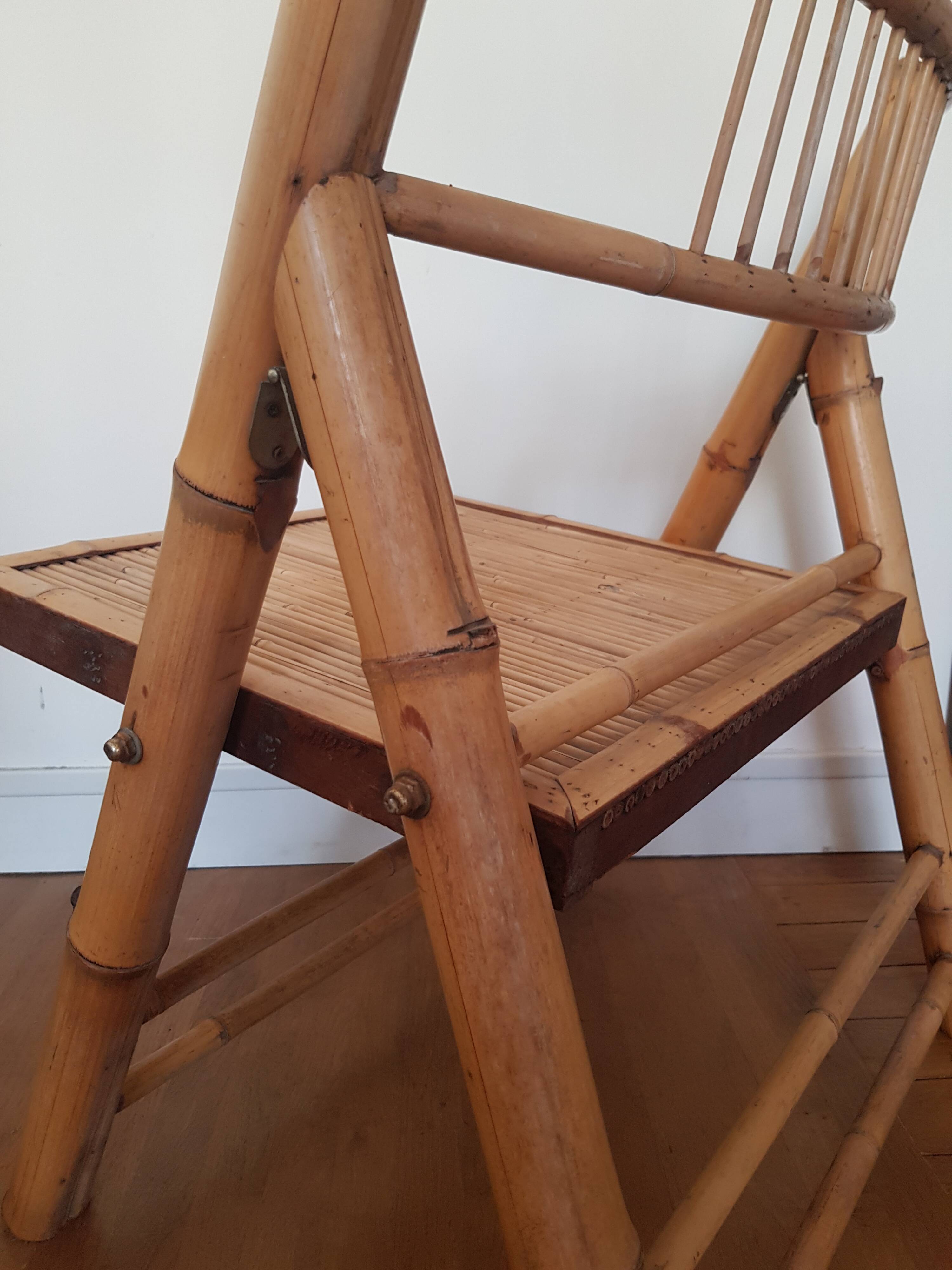 Bamboo and rattan folding chair