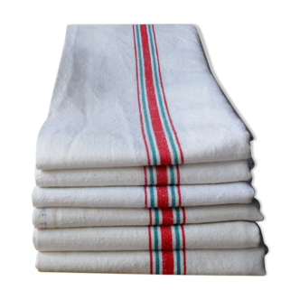 Ensemble de 6 torchons anciens à rayures rouges et vertes