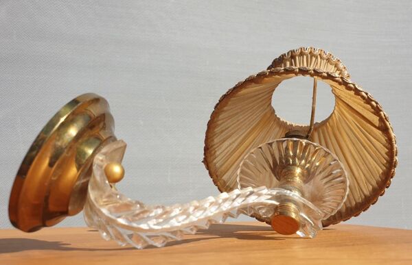 Paire appliques vintage plexi abat-jour plissé or