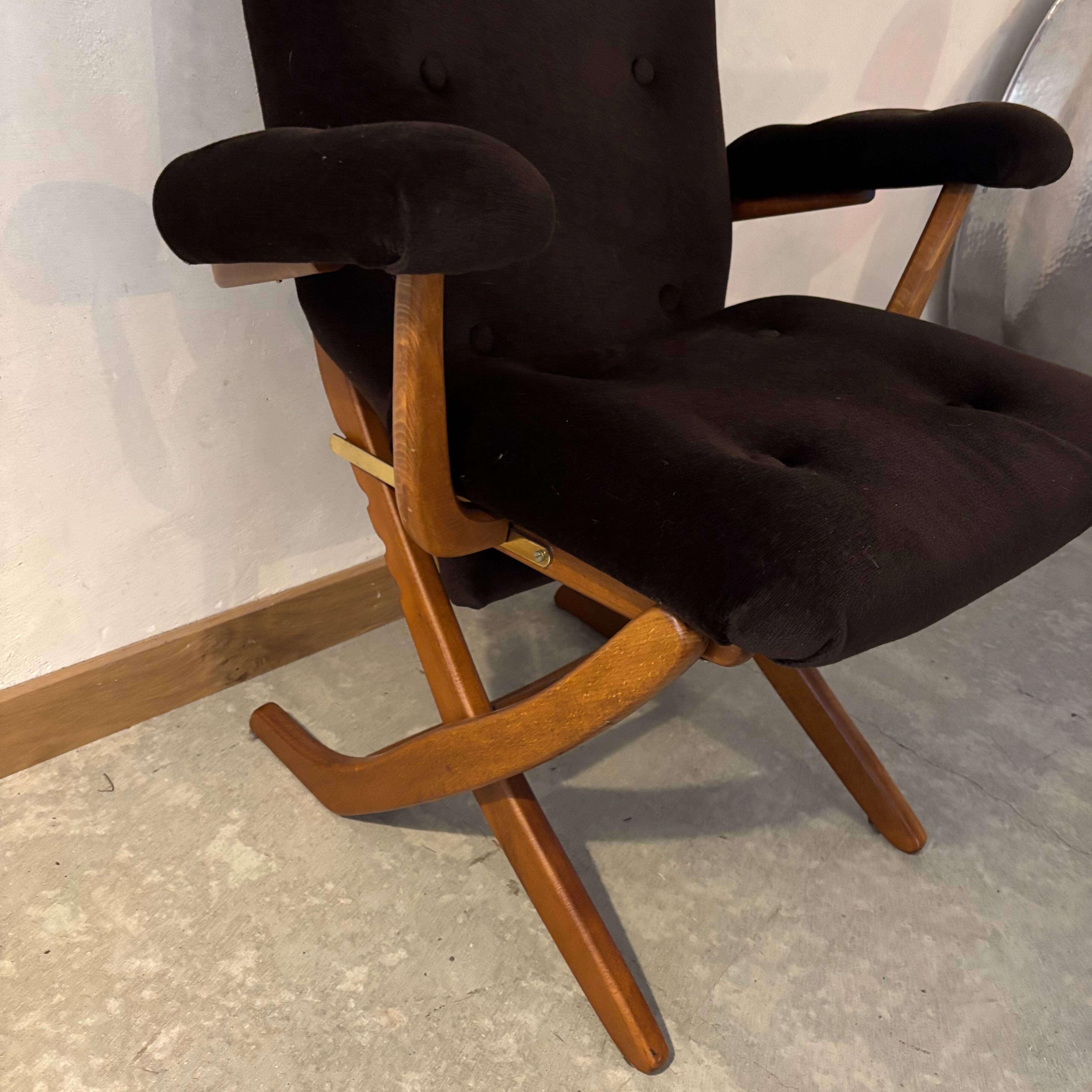 Vintage Scandinavian style reclining armchair, adjustable tilt.