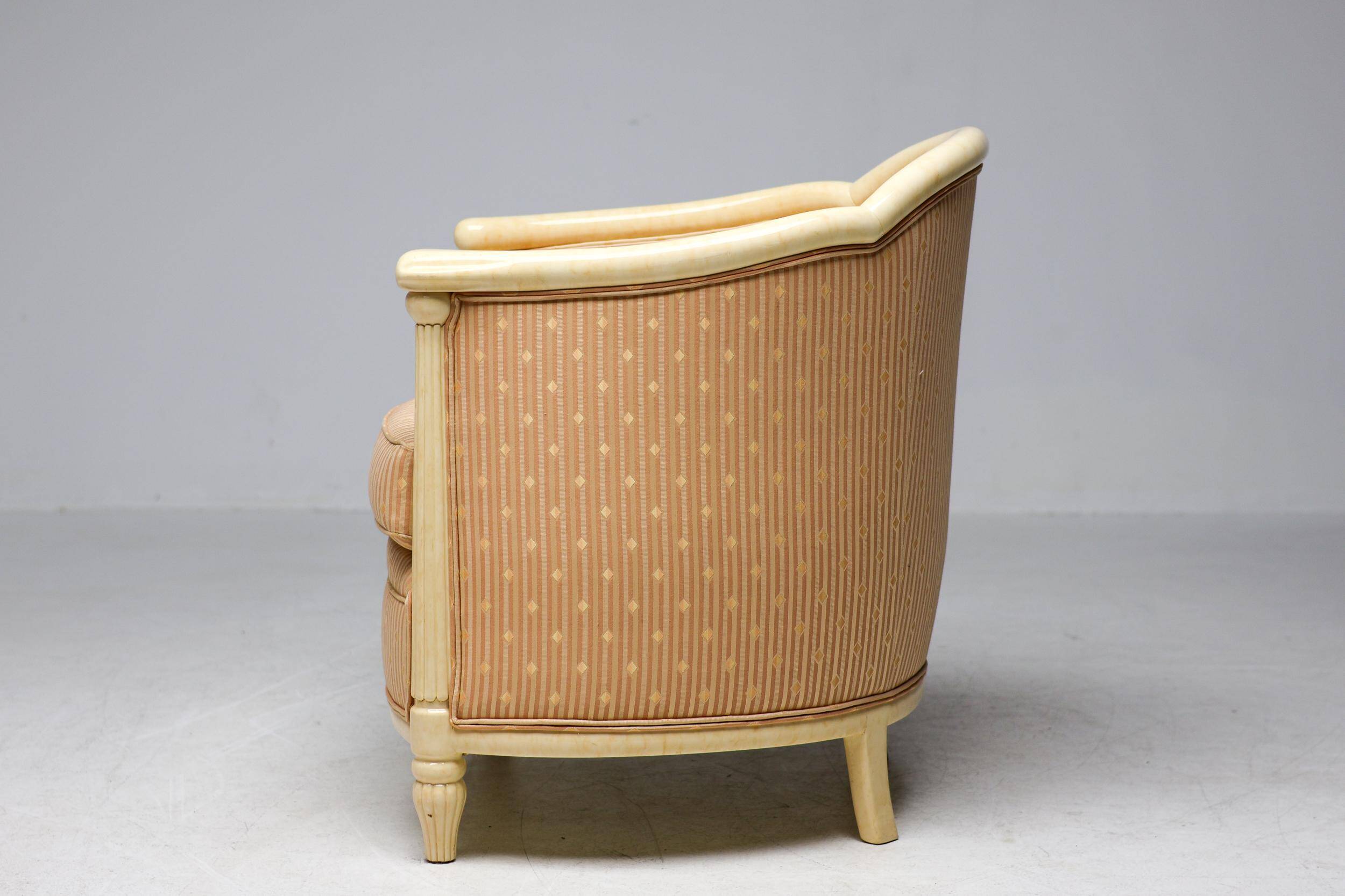 Fine Art Deco Bergère Club Chair Hollywood Regency Style Damask