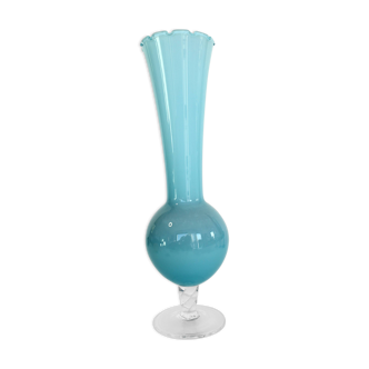 Vase / soliflire en opaline bleu