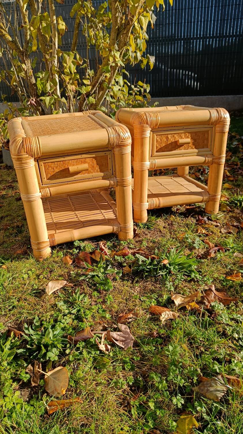Vintage bamboo bedside tables