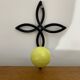 Old Black Wrought Iron Wall Hook + Yellow Plastic Ball 70's Vintage