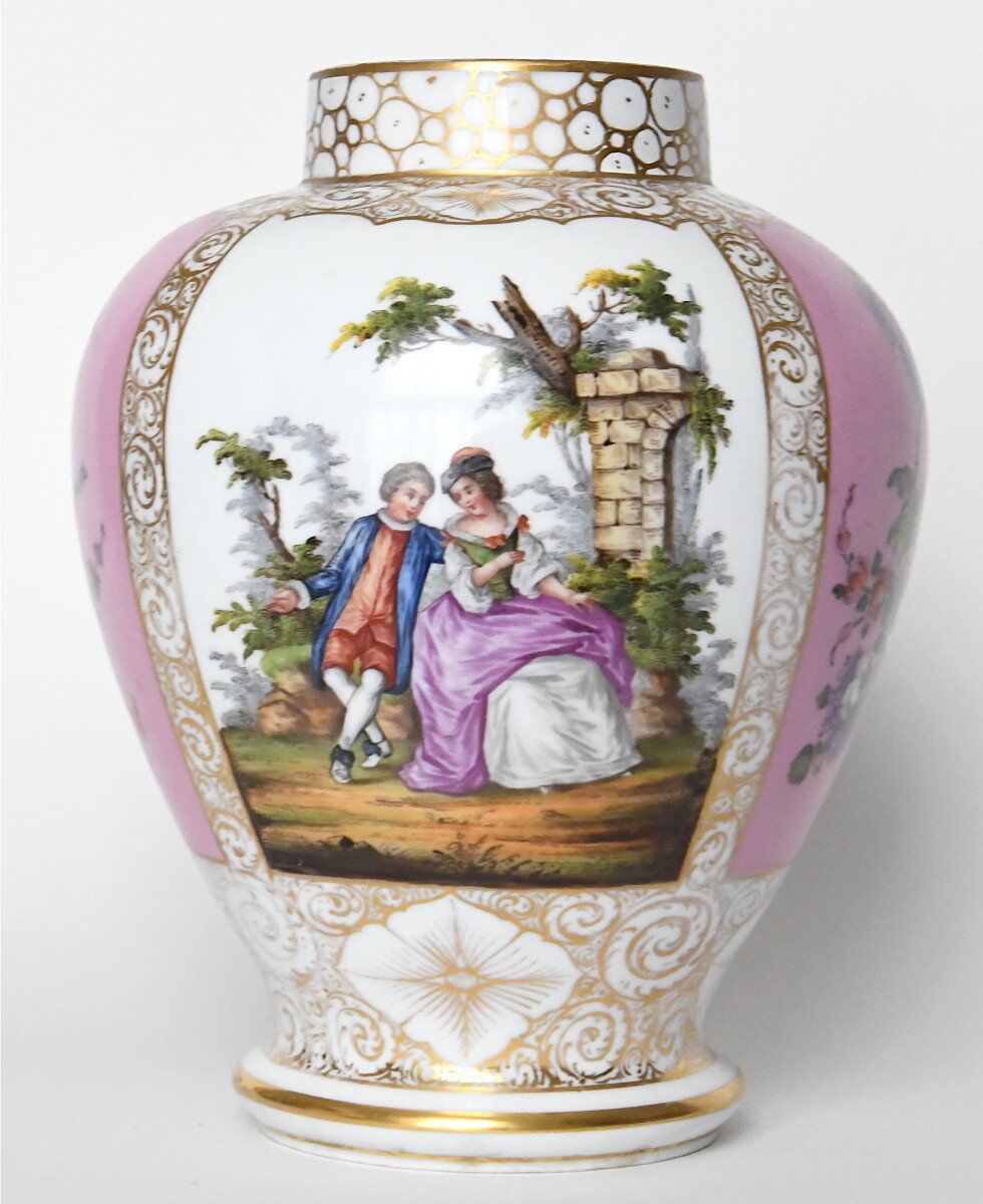Pair of covered Dresden porcelain vases from Helena Wolfsohn's studio