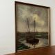 Peinture à l'huile de voilier vintage signée