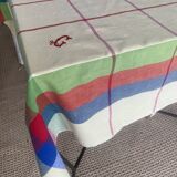 Antique square tablecloth monogrammed G - 130x130cm - cotton