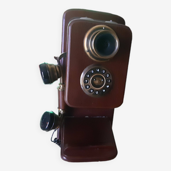 Vintage re-edition wooden wall telephone