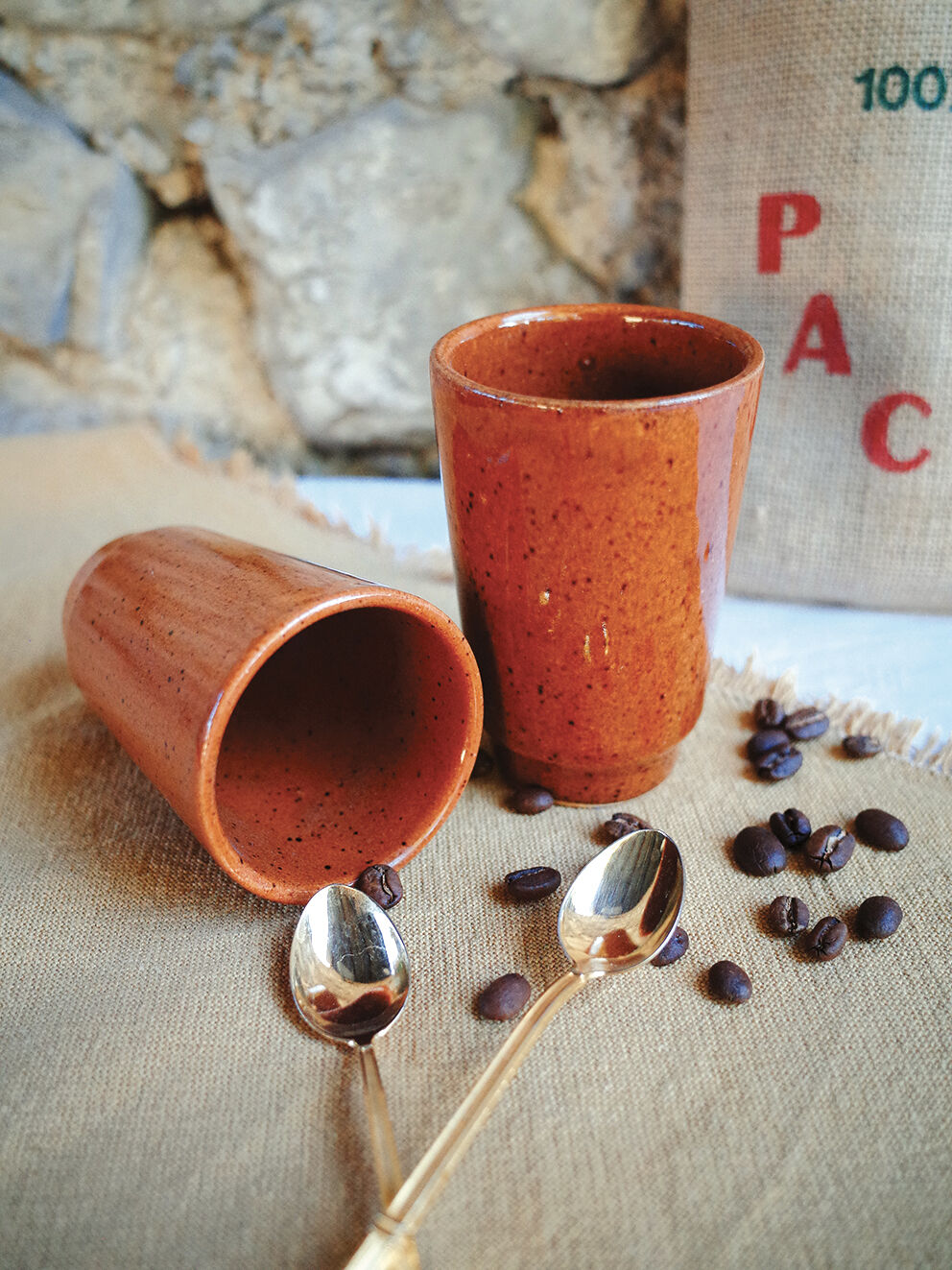 2 coffee cups / Mazagran in Digoin sandstone