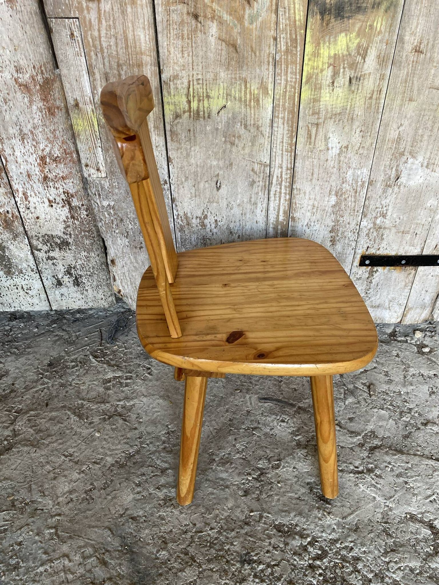 Vintage Brutalist Wooden Bistro Chair #E036