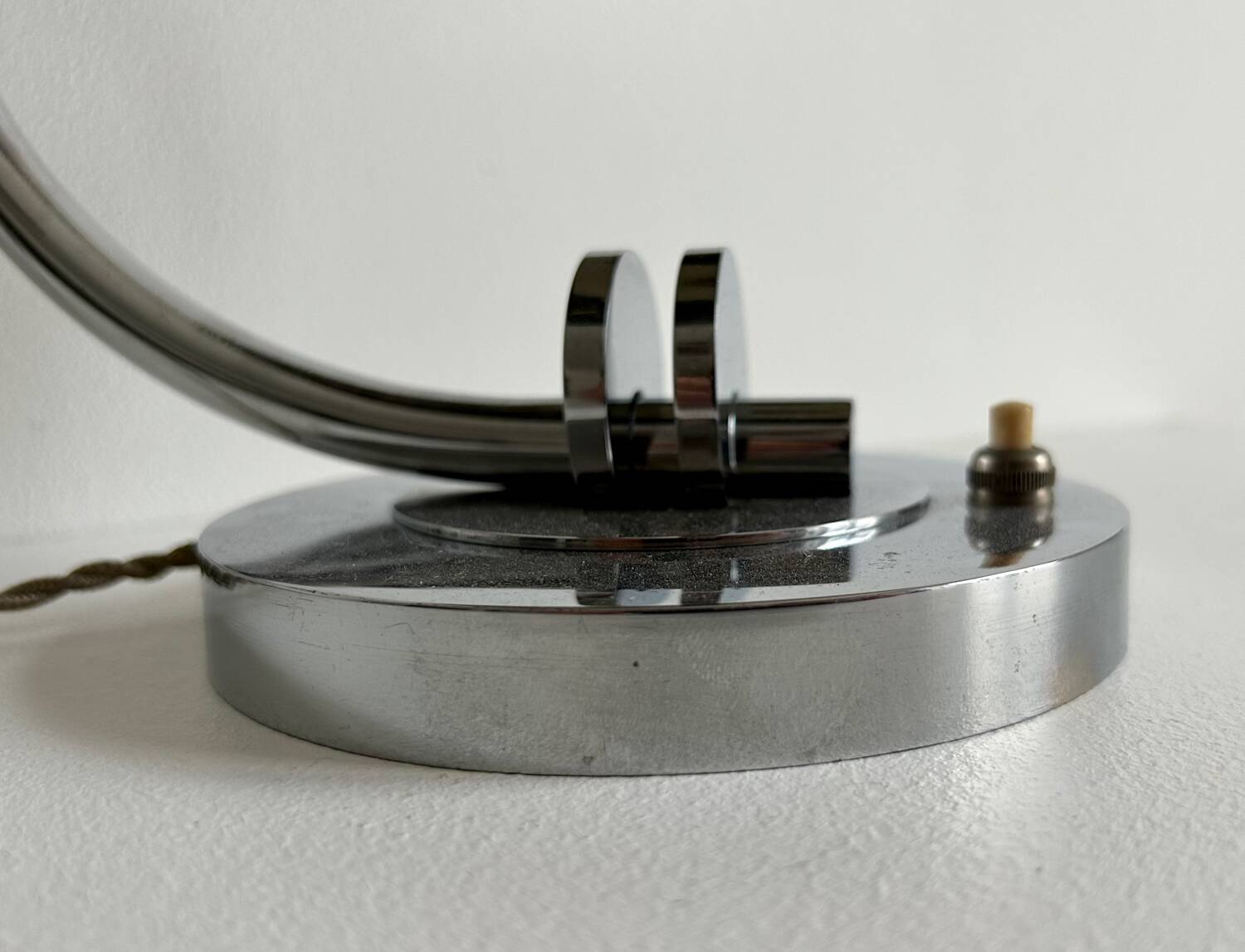 Vintage table lamp, modernist chrome metal, France 1930