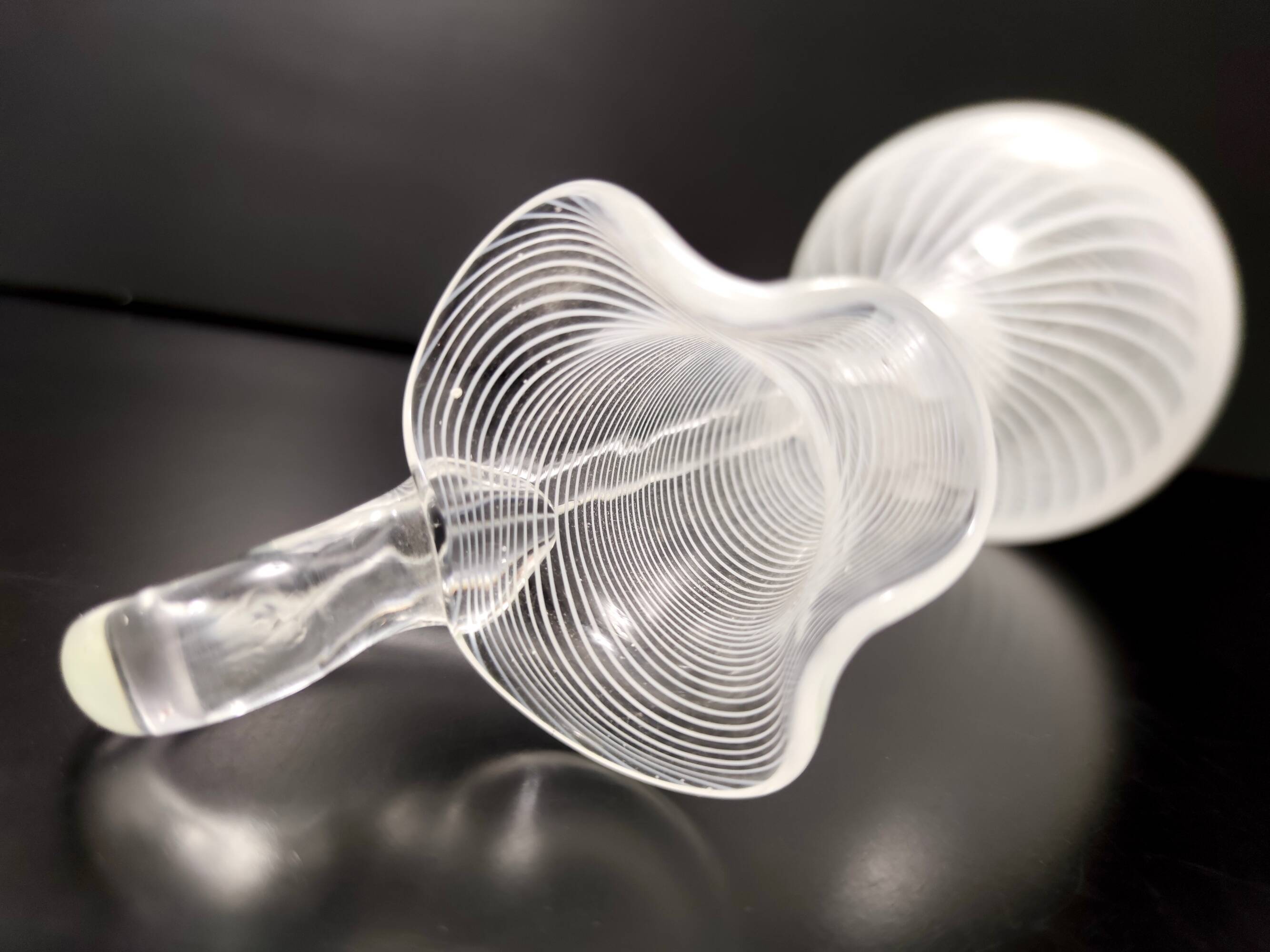 Murano Glass Pitcher Vase with White and Transparent Canes, Italy