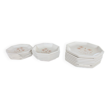 Service de table Tiffany – 21 pièces – Assiettes vintage au décor végétal